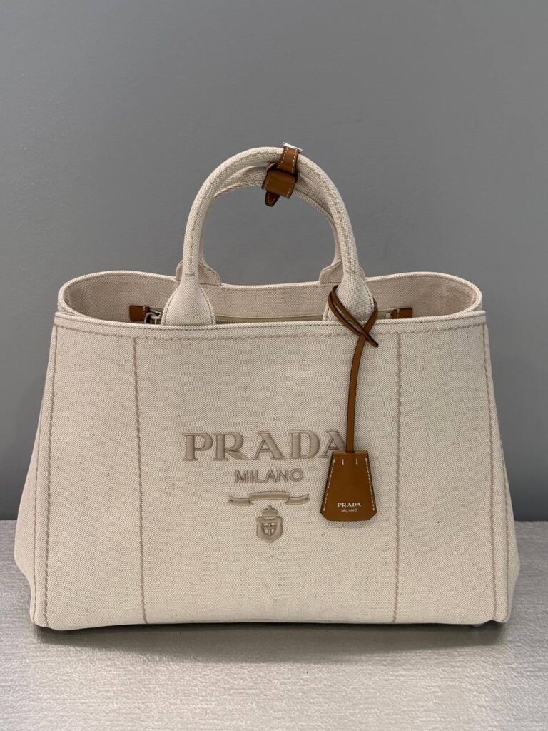 Prada оригинал из Италии — бежевая сумка с кожаными деталями