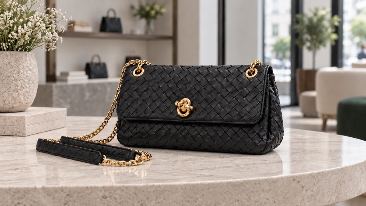 Bottega Veneta и тихая роскошь - чёрная сумка Intrecciato в итальянском бутике