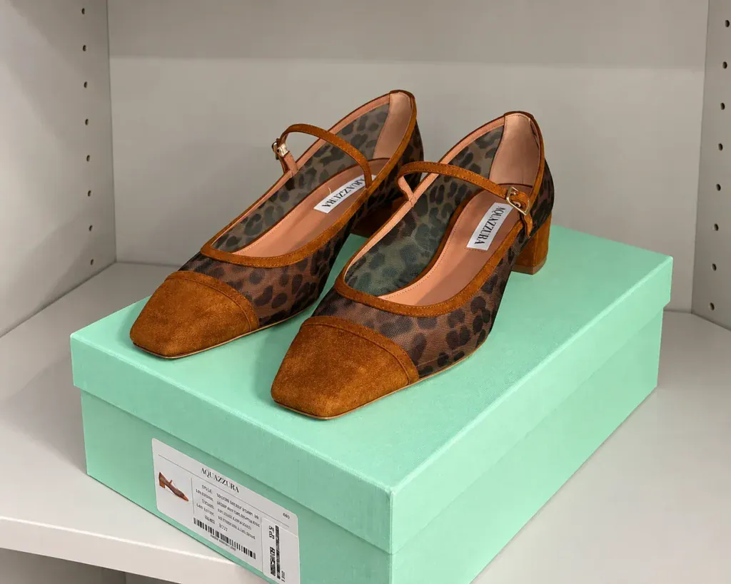 Итальянские обувные бренды - туфли Aquazzura с сеткой, пятнистым рисунком и коричневыми ремешками